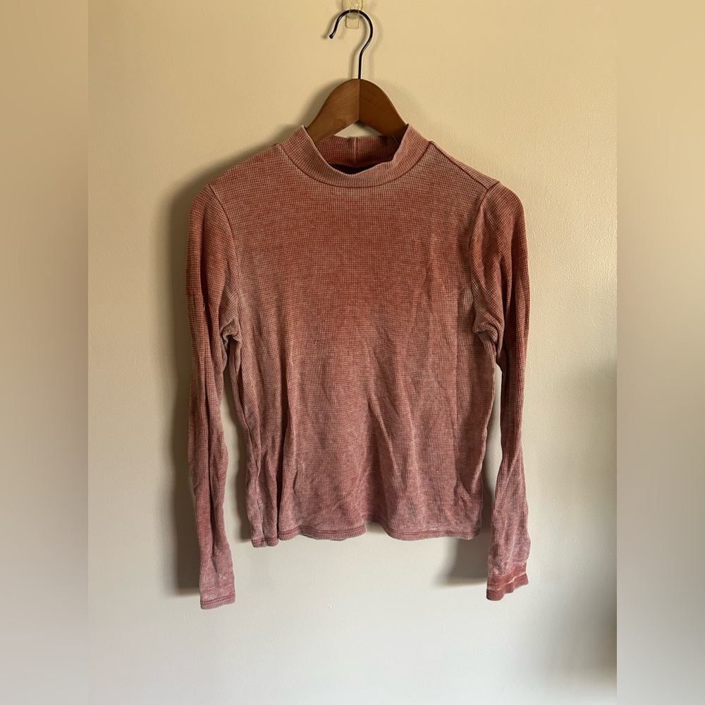 American Eagle | Burnt Red Waffle Mock Neck Burnout Long Sleeve